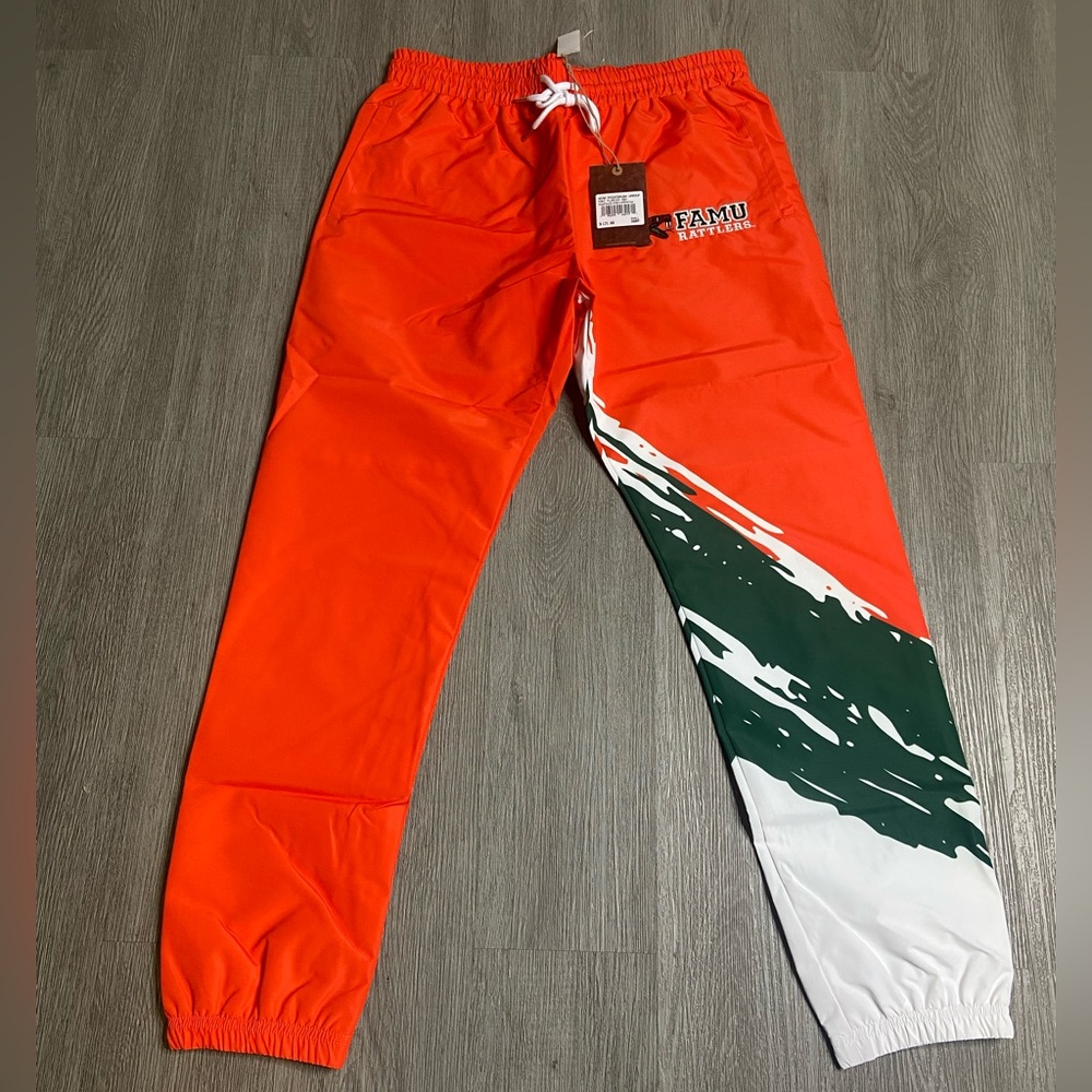 Florida A&M Mitchell & Ness Paintbrush Warmup Pants Mens Size Small Orange NCAA